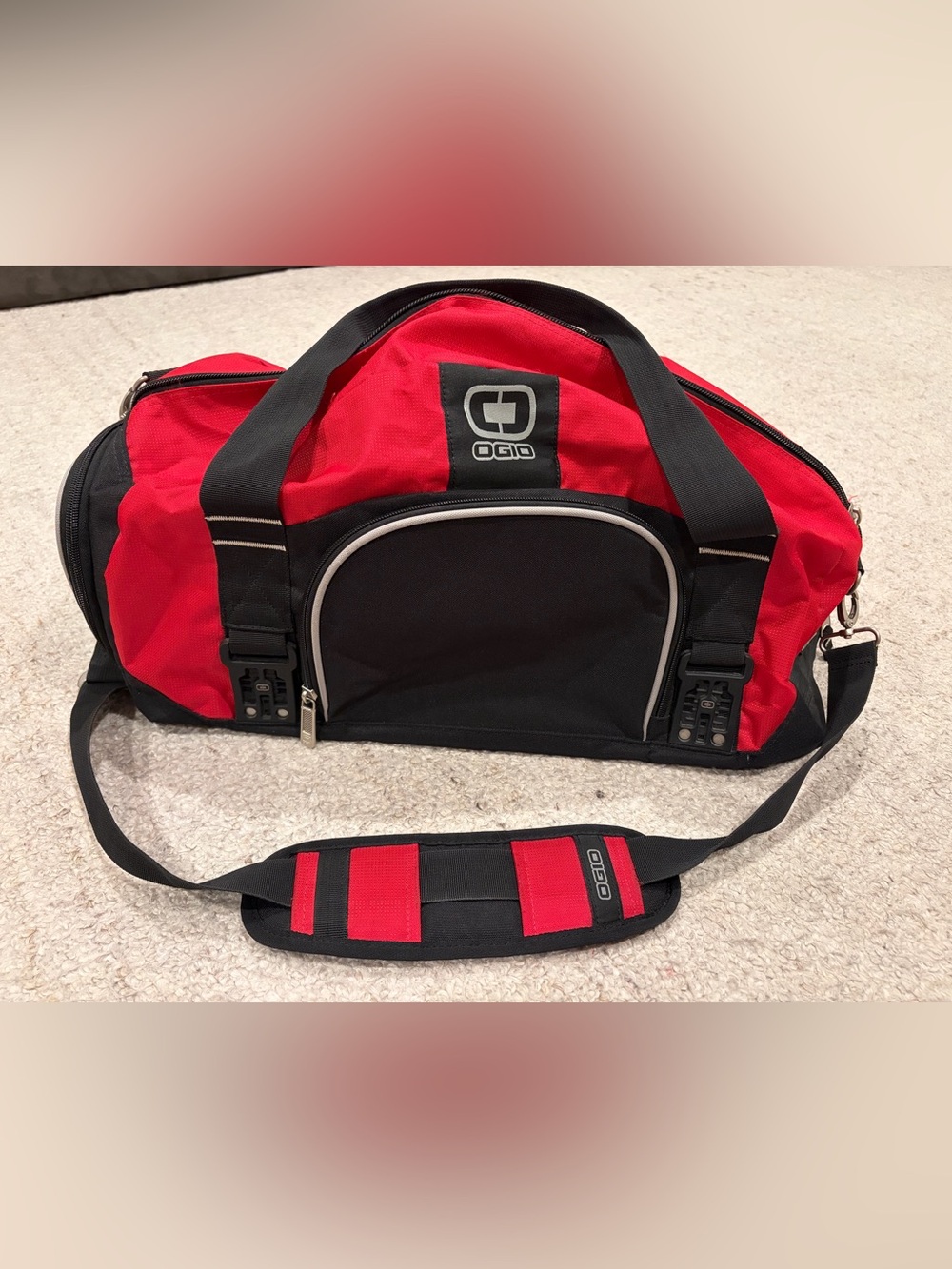 OGIO Red and Black Duffel with Padded Shoulder Strap